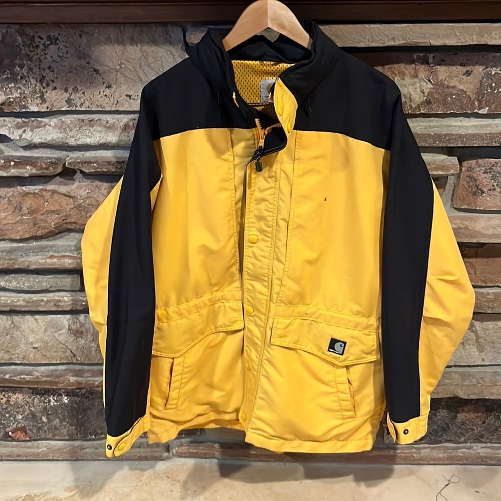 Carhartt Parka Coat Yellow and Black Heavy Cotton Mesh Lined Workwear - Picture 1 of 11